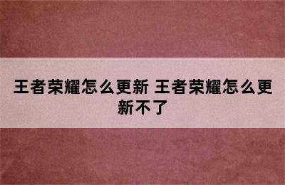 王者荣耀怎么更新 王者荣耀怎么更新不了